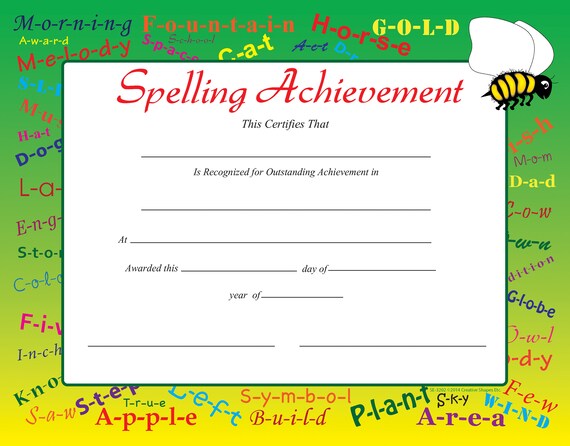 Recognition Certificates Spelling Achievement Etsy