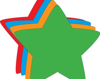 May include: Four layered star-shaped stickers in red, orange, blue, and green.