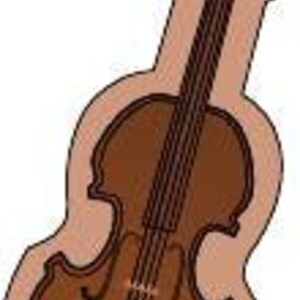 May include: A brown violin-shaped sticker with a detailed illustration of a violin. The sticker has a light brown border and features the instrument's strings, bridge, and scroll. The design is simple and suitable for music lovers.