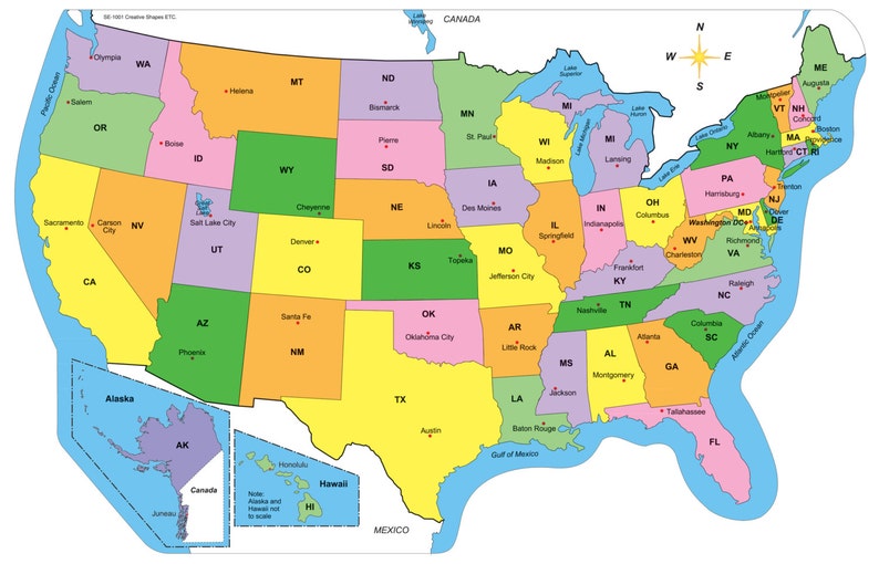 Map Of Us Labeled Labeled U.s. Practice Map | Etsy Singapore