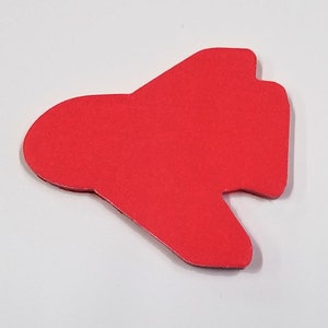 May include: A bright red paper airplane cutout.