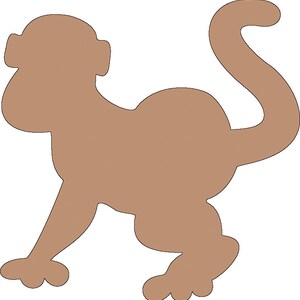 May include: A brown silhouette of a monkey with a long tail. The monkey is standing on all fours with its legs bent.
