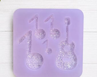 Druzy Music Note Guitar Silicone Mold | Resin, Epoxy, Clay Keychain Jewelry Crafting