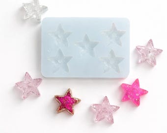 Star Druzy Silicone Mold with Heart Center | Resin Earring Jewelry Making Cabochon (2.2cm)