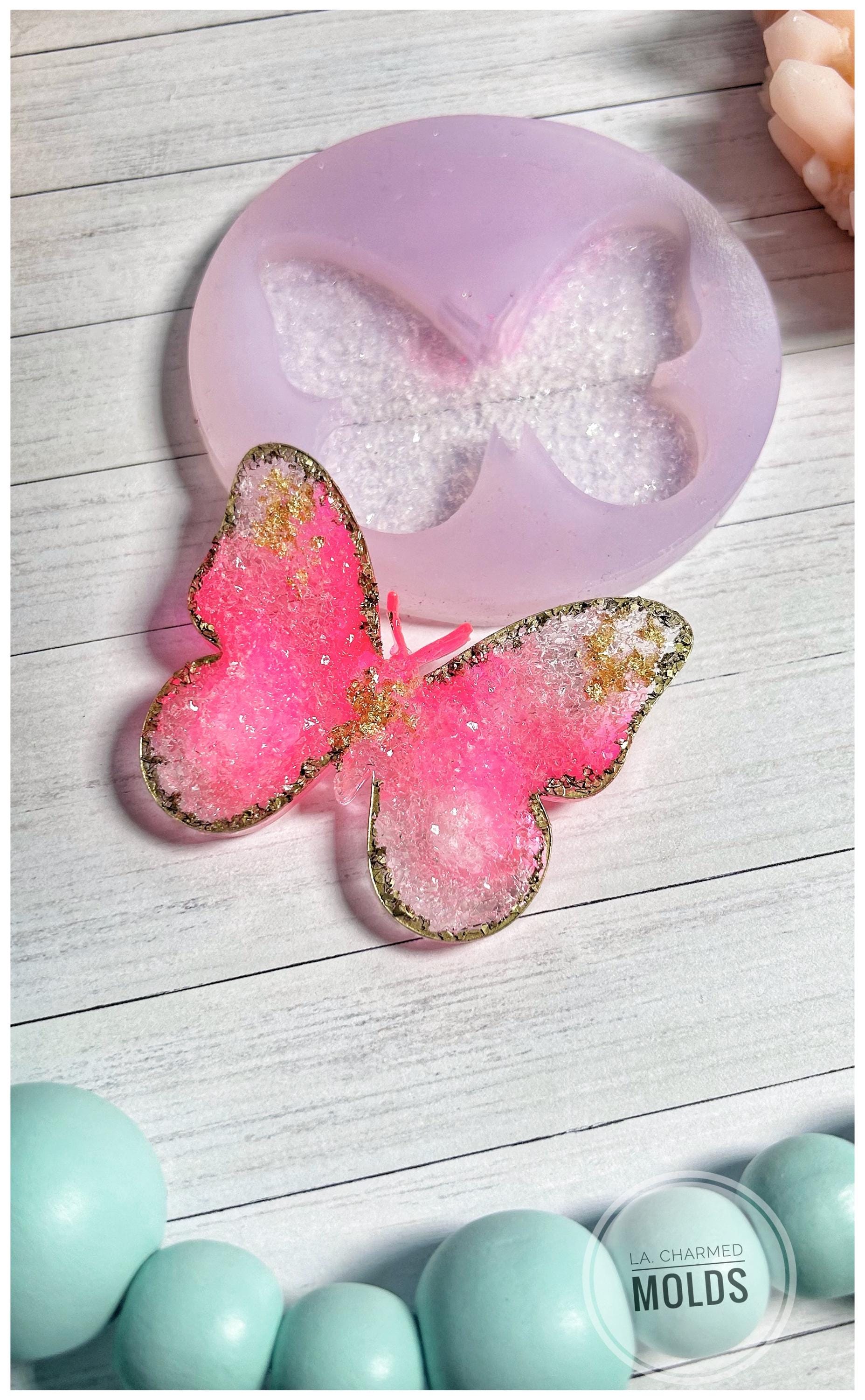 Unique Bargains 2 Pcs Moule en Argile Polymère, Moule en Argile Fondant 2 Moules Papillon Silicone Rose pour Artisanat Gâteaux DIY à Séchage par Air, Rose