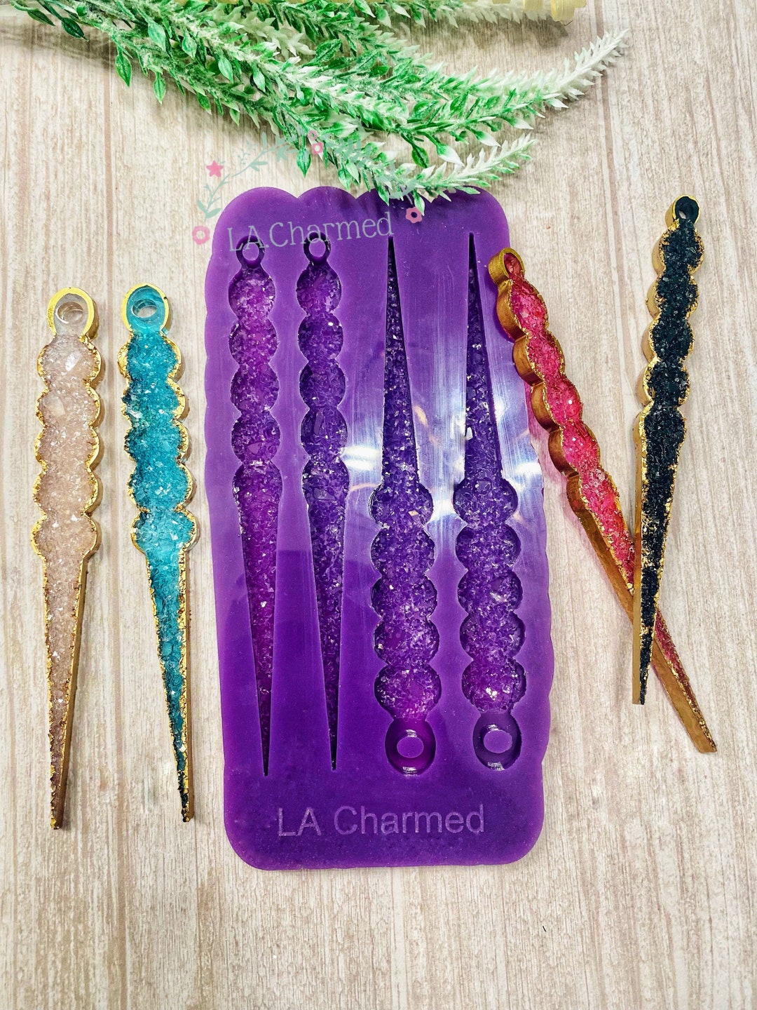 Tall Druzy Icicles Ornament Silicone Mold For Resin Casting clay Wax 