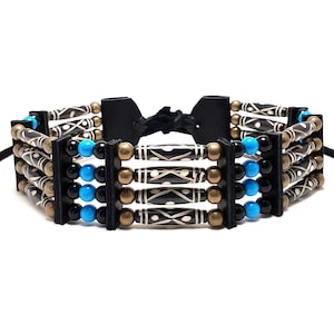 Traditional 4 Row Carved Buffalo Bone Hairpipe Tribal Choker Necklace