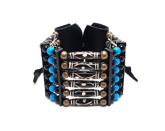 Traditional 6 Row Carved Buffalo Bone Hairpipe Beads Tribal Bracelet