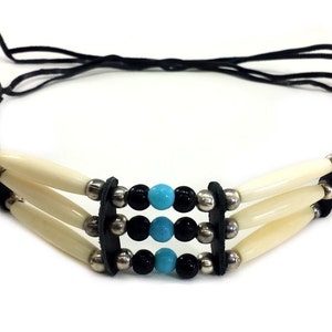 Traditional Handmade 3 Line Buffalo Bone Hairpipe Beads Tribal Choker Necklace