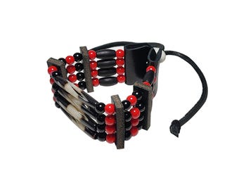 Traditional 4 Row Buffalo Bone Hairpipe Beads Tribal Bracelet