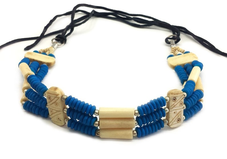 Handmade Traditional 3 Line Buffalo Bone Hairpipe Beads Tribal Choker Necklace
