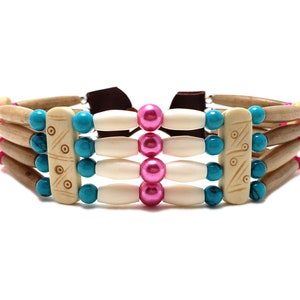 Traditional 4 Row Antiqued Buffalo Bone Hairpipe Beads Tribal Choker Necklace