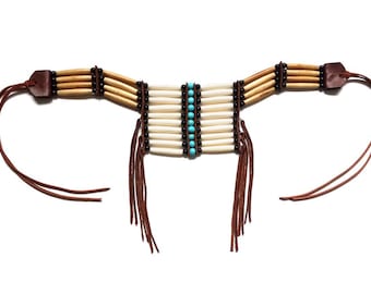 Traditional Antiqued Buffalo Bone Hairpipe Beads Tribal Breastplate Choker Necklace