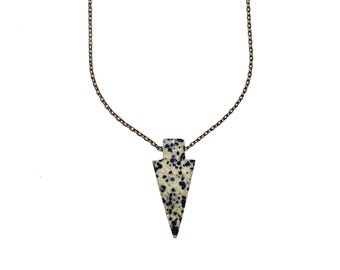 Dalmatian Jasper Gemstone Arrowhead Chain Necklace