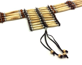Handmade Native Traditional Buffalo Bone Hairpipe Tribal Breastplate Choker Necklace