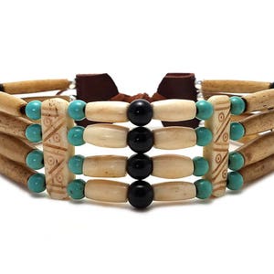 Handmade Traditional 4 Row Antiqued Buffalo Bone Hairpipe Tribal Choker Necklace
