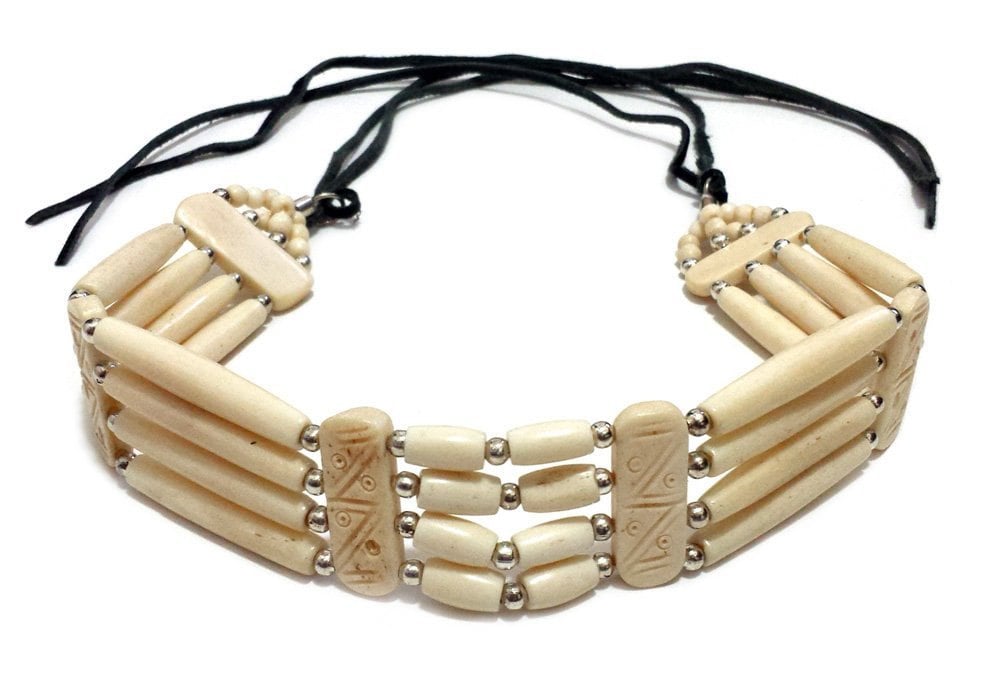 Handmade 4 Line Buffalo Bone Hairpipe Beads Traditional Tribal Choker