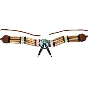 Traditional 4 Row Buffalo Bone Hairpipe Tribal Choker Necklace with Abalone Shell