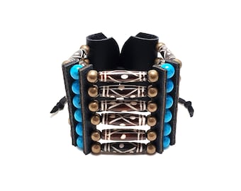 Traditional 6 Row Carved Buffalo Bone Hairpipe Beads Tribal Bracelet
