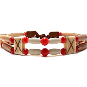 Traditional 2 Row Antiqued Buffalo Bone Hairpipe Beads Tribal Choker Necklace