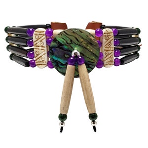 Traditional 4 Row Buffalo Bone Hairpipe Tribal Choker Necklace with Abalone Shell