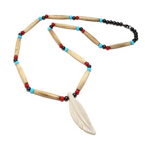 Carved Bone Feather Necklace