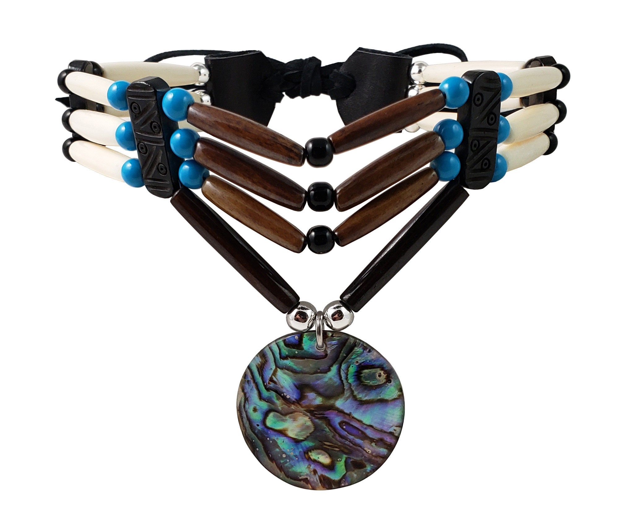 Scapular Halskette-Heiliges Herz Halskette-Tribal Perlen Türkis Bunt