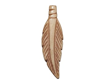 Hand Carved Antiqued Buffalo Bone Feather Pendant