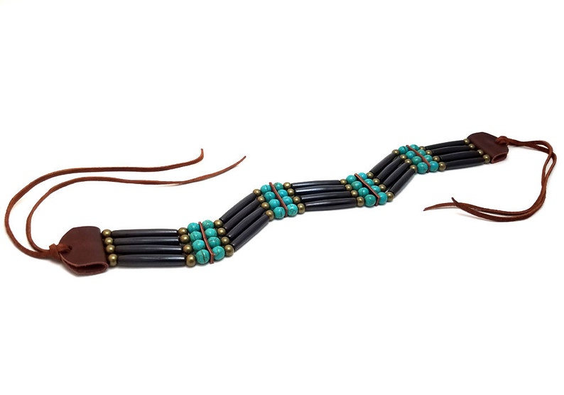 Handmade Brown Traditional 4 Row Buffalo Bone Hairpipe Tribal Choker Necklace
