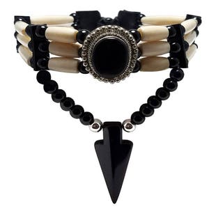 Handmade Traditional 3 Row Buffalo Bone Hairpipe Tribal Choker Necklace with Arrowhead Pendant