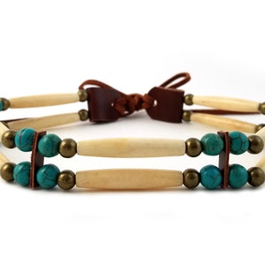 Handmade 2 Line Antiqued Buffalo Bone Hairpipe Beads Traditional Tribal Choker Necklace