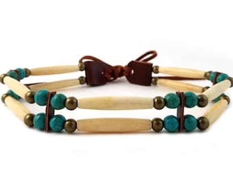 Handmade 2 Line Antiqued Buffalo Bone Hairpipe Beads Traditional Tribal Choker Necklace