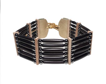 Traditional 6 Row Buffalo Bone Hairpipe Beads Tribal Choker Necklace