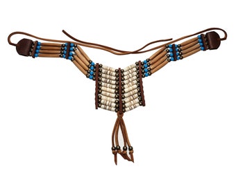 Traditional Antiqued Buffalo Bone Hairpipe Beads Tribal Breastplate Choker Necklace