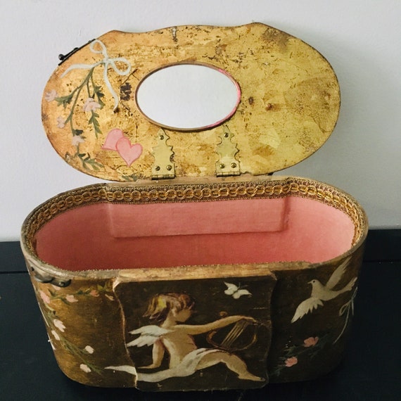 Vintage Cherub Wooden Box Purse