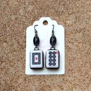 Small Mahjong Earrings with Vintage Beads