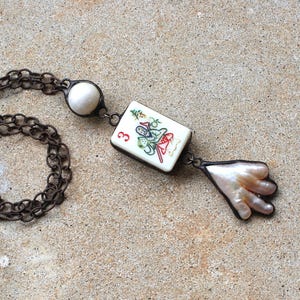 Keshi Pearl and Cream Mahjong Tile Pendant