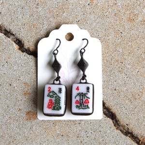 Mahjong Earrings #2 and #4 with Pewter Drops