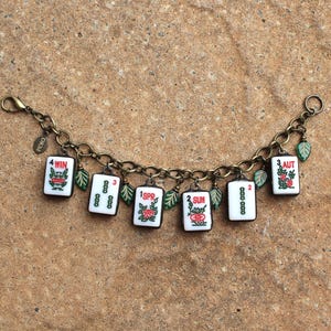 Mahjong Seasons Charm Bracelet with Green Czech Glass Leaves