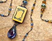 Vintage Bakelite Mahjong Tile Pendant in Blue Dragon