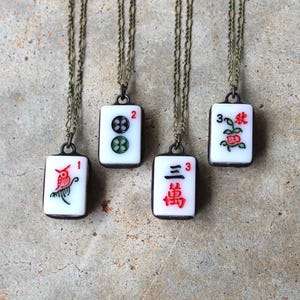 Small Soldered Mahjong Tile Pendant with Chain