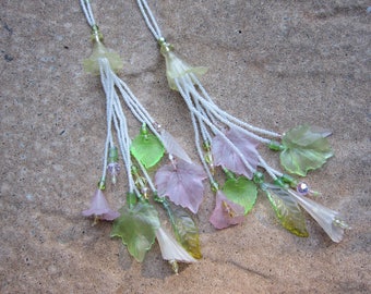 Hand Beaded Floral Lariat in White