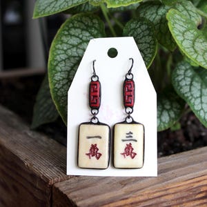 Large Mahjong and Czech Glass Earrings