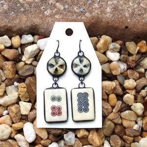 Large Mahjong Tile Dots Earrings
