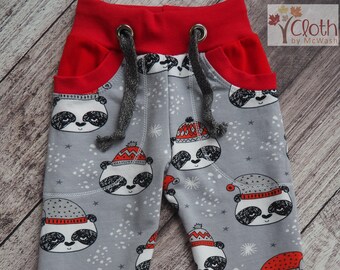 Pantalon poche de Noël - 18M / 2 t, 3 t / 4 t, 5 t / 6 t, double de taille, jogging enfant, chapeaux de père Noël et Pandas, cordon de serrage, se détendre Fit cadeau bébé