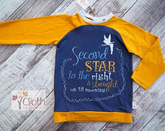 CLEARANCE SALE 5T - Toddler Long Sleeve T-shirt - Neverland - Tinker Bell - Peter Pan - Second Star to the Right - First Day School Birthday