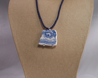 Old blue China pendant rose pattern recycled broken plate