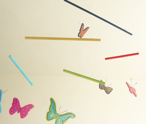 Wooden Mobile With 7 Different Decorated Butterflies Hanging Etsy