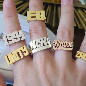 Unisex Name ring block, Name ring script, Unisex gift Name rings, Name ring gold, Word  ring, Name jewelry, Ring jewelry.