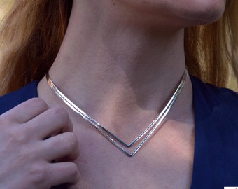 Silver chevron choker, Layered chokers, Women chokers silver, Chokers, Chevron choker, Choker Jewelr.